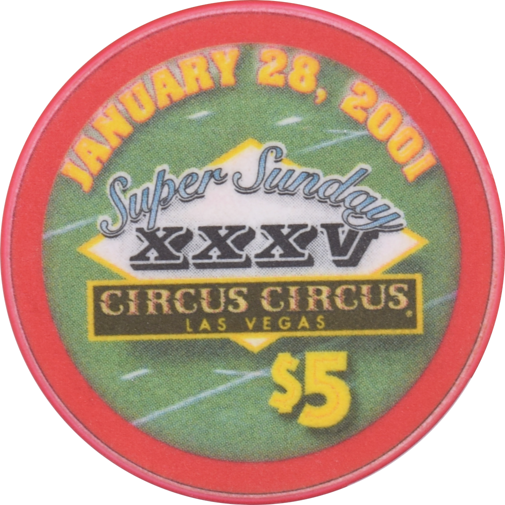 Circus Circus Casino Las Vegas Nevada $5 Super Sunday XXXV Chip 2001