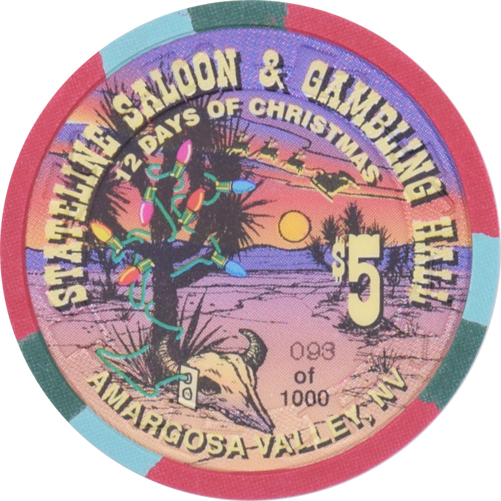 Stateline Saloon Casino Amargosa Valley Nevada $5 Four Calling Birds Chip 1996