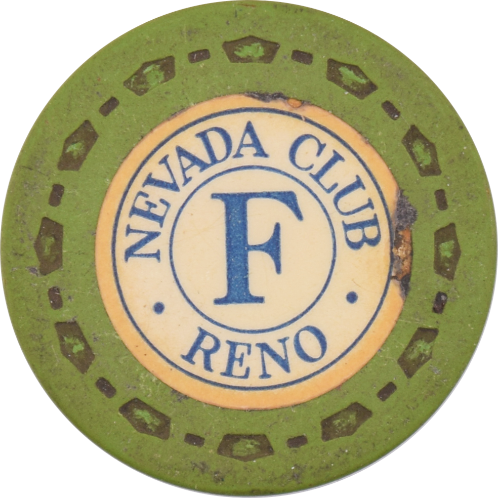 Nevada Club Casino Reno Nevada F Green Roulette Chip 1954