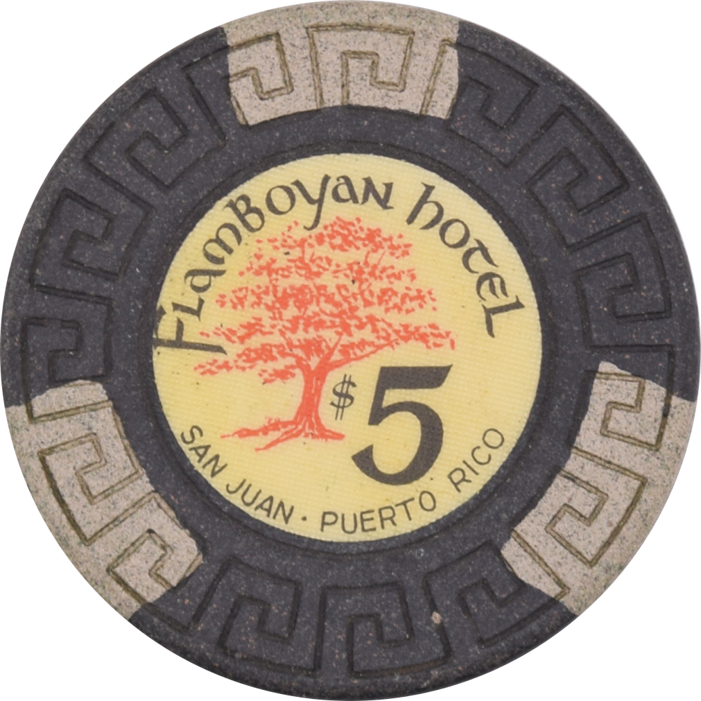 Flamboyan Hotel Casino San Juan Puerto Rico $5 Black LgKey Chip