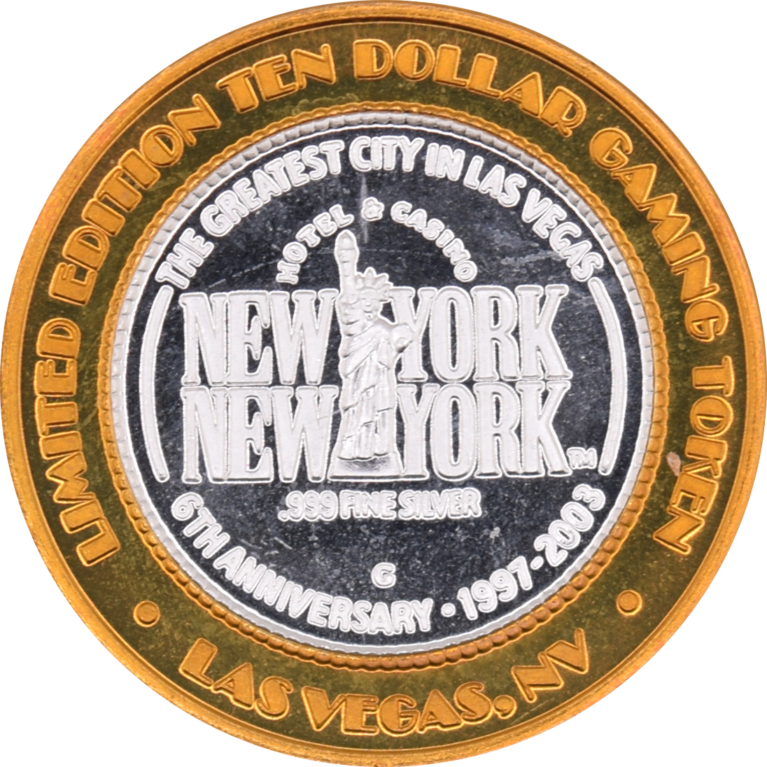 New York New York Casino Las Vegas "Motown" $10 Silver Strike .999 Fine Silver 2003