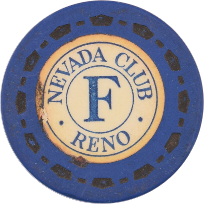 Nevada Club Casino Reno Nevada F Blue Roulette Chip 1954