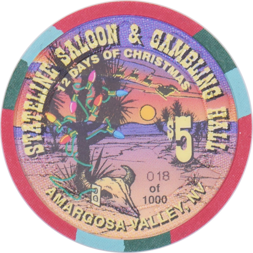 Stateline Saloon Casino Amargosa Valley Nevada $5 Nine Drummers Drumming Chip 1996