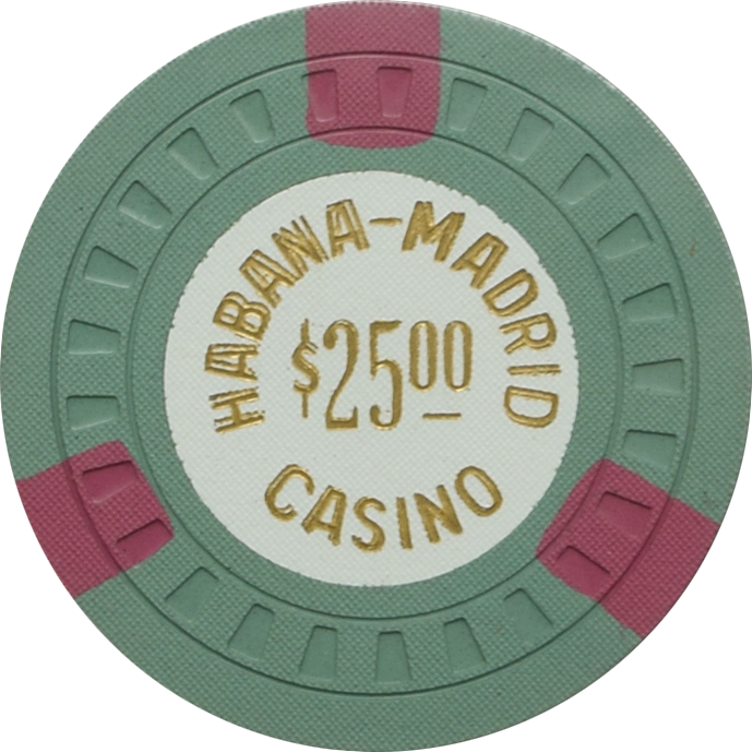 M.D. (Habana-Madrid Casino) Havana Cuba $25 Green/3 Red Chip