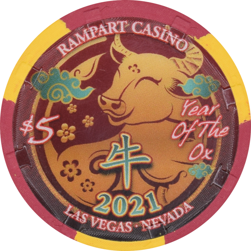 Rampart Casino Las Vegas Nevada $5 Year of the Ox Chinese New Year Chip 2021