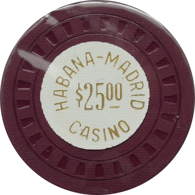 M.D. (Habana-Madrid Casino) Havana Cuba $25 Maroon Chip