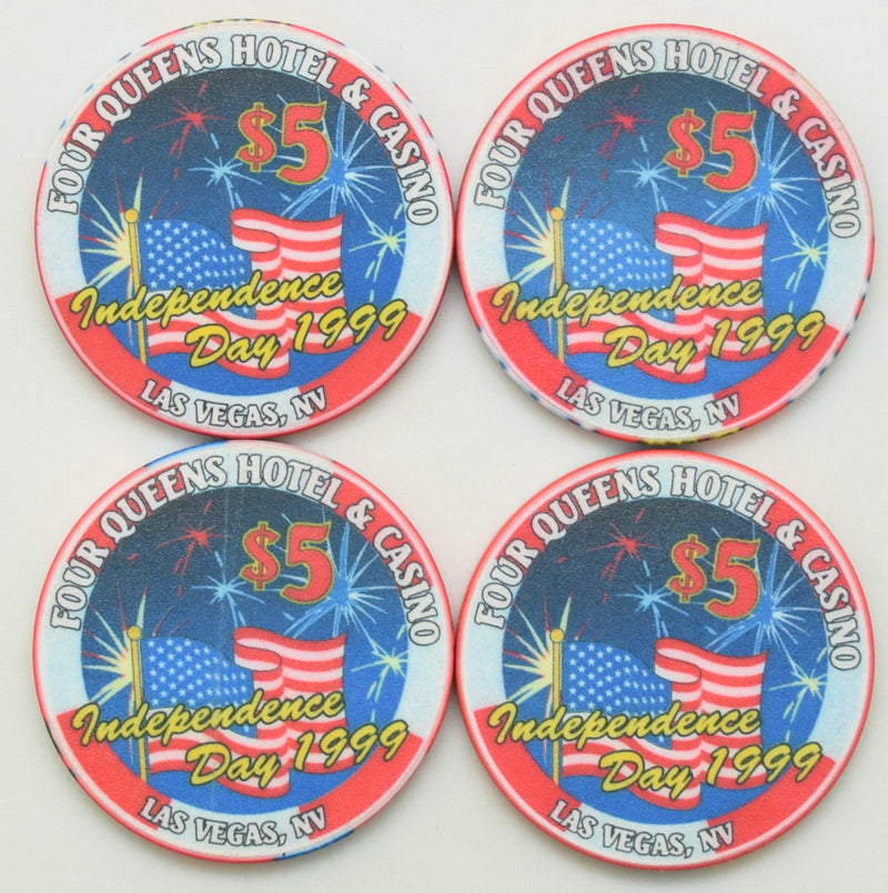 Four Queens Casino Las Vegas Nevada Independence Day Set of 4 $5 Chips 1999