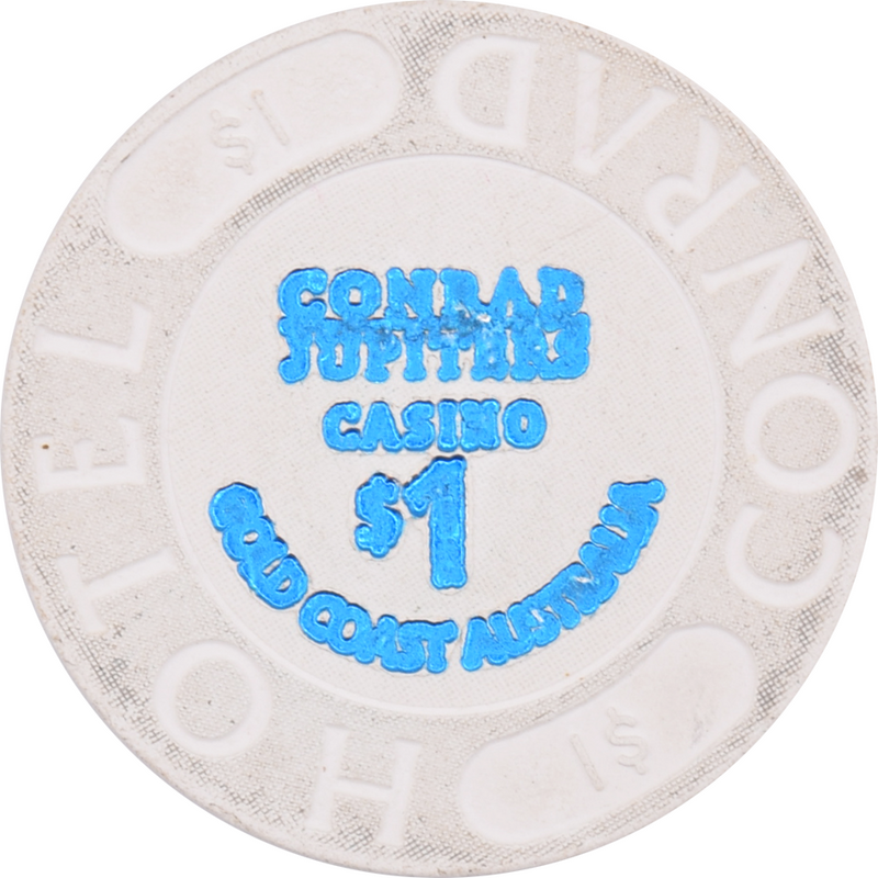 Jupiters Casino (Conrad) Gold Coast QLD Australia $1 Blue Hot Stamp Chip