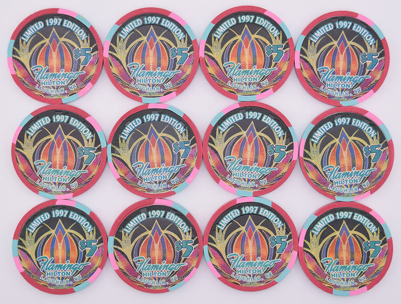 Flamingo Hilton Casino Laughlin Nevada $5 Cool Bird Set of 12 Chips