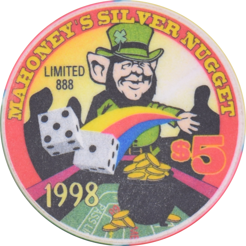 Mahoney's Silver Nugget Casino N. Las Vegas Nevada $5 St. Patrick's Day Chip 1998