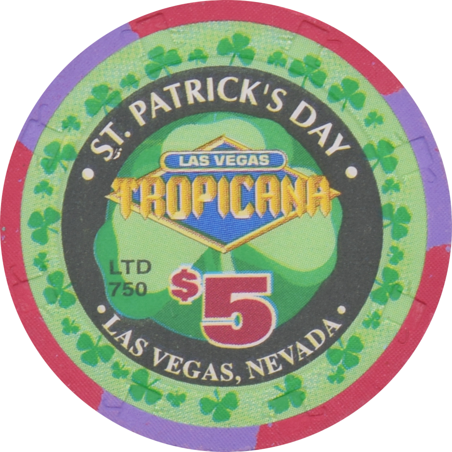 Tropicana Casino Las Vegas Nevada $5 St. Patrick's Day Chip 1999