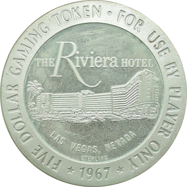 Riviera Casino Las Vegas Nevada $5 Sterling Silver Token 1967