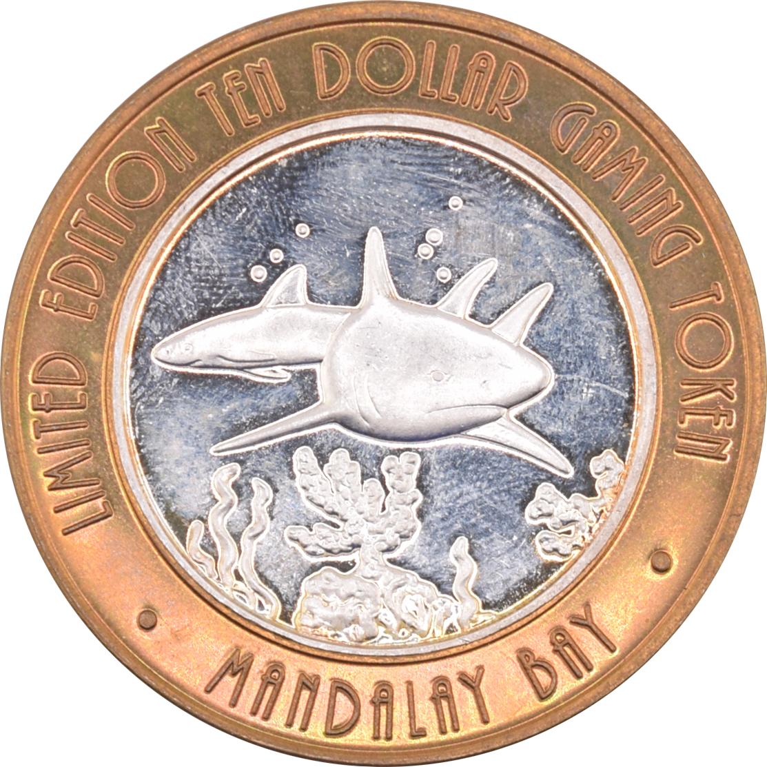 Mandalay Bay Casino Las Vegas Nevada "Sharks" $10 Silver Strike .999 Fine Silver 1999