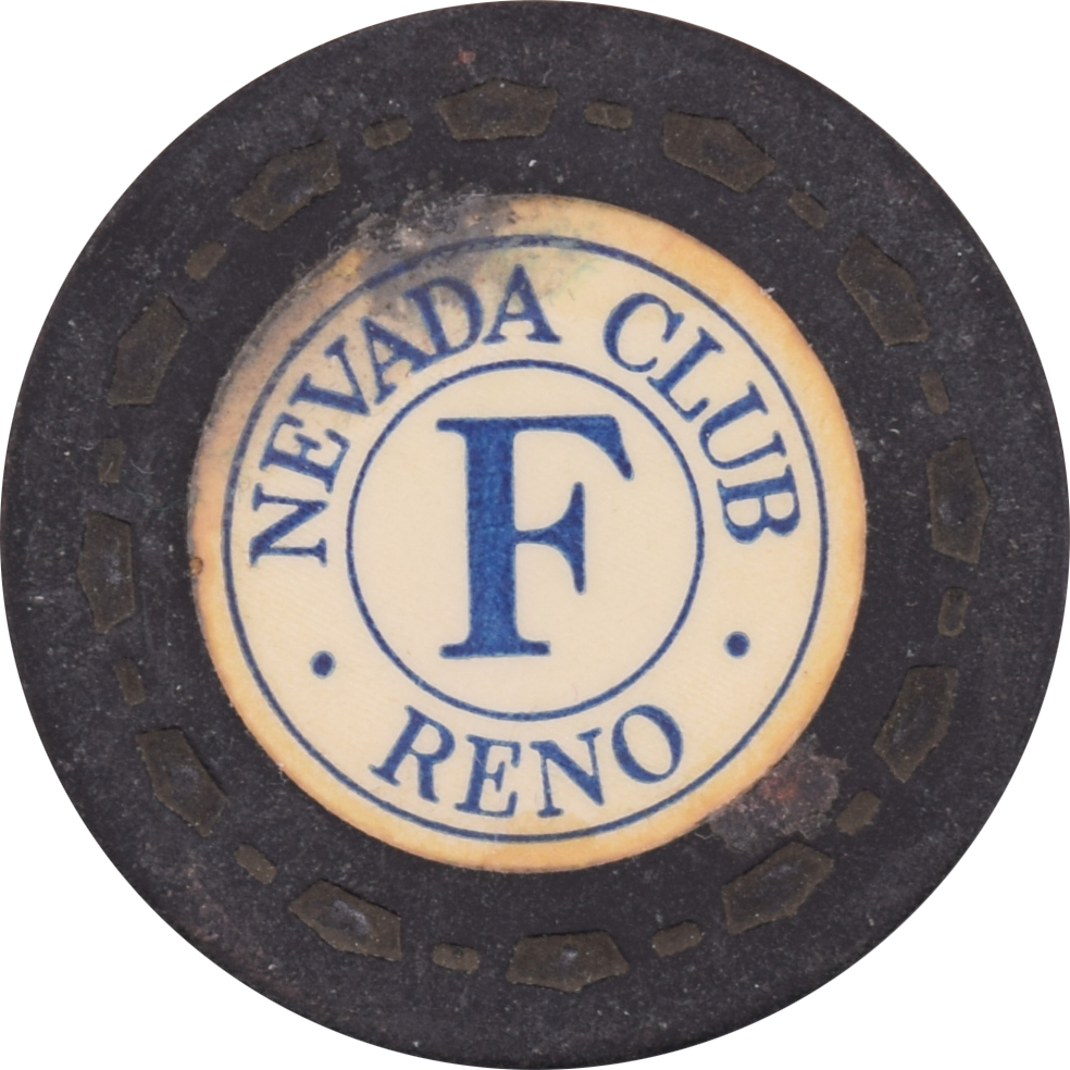 Nevada Club Casino Reno Nevada F Black Roulette Chip 1954