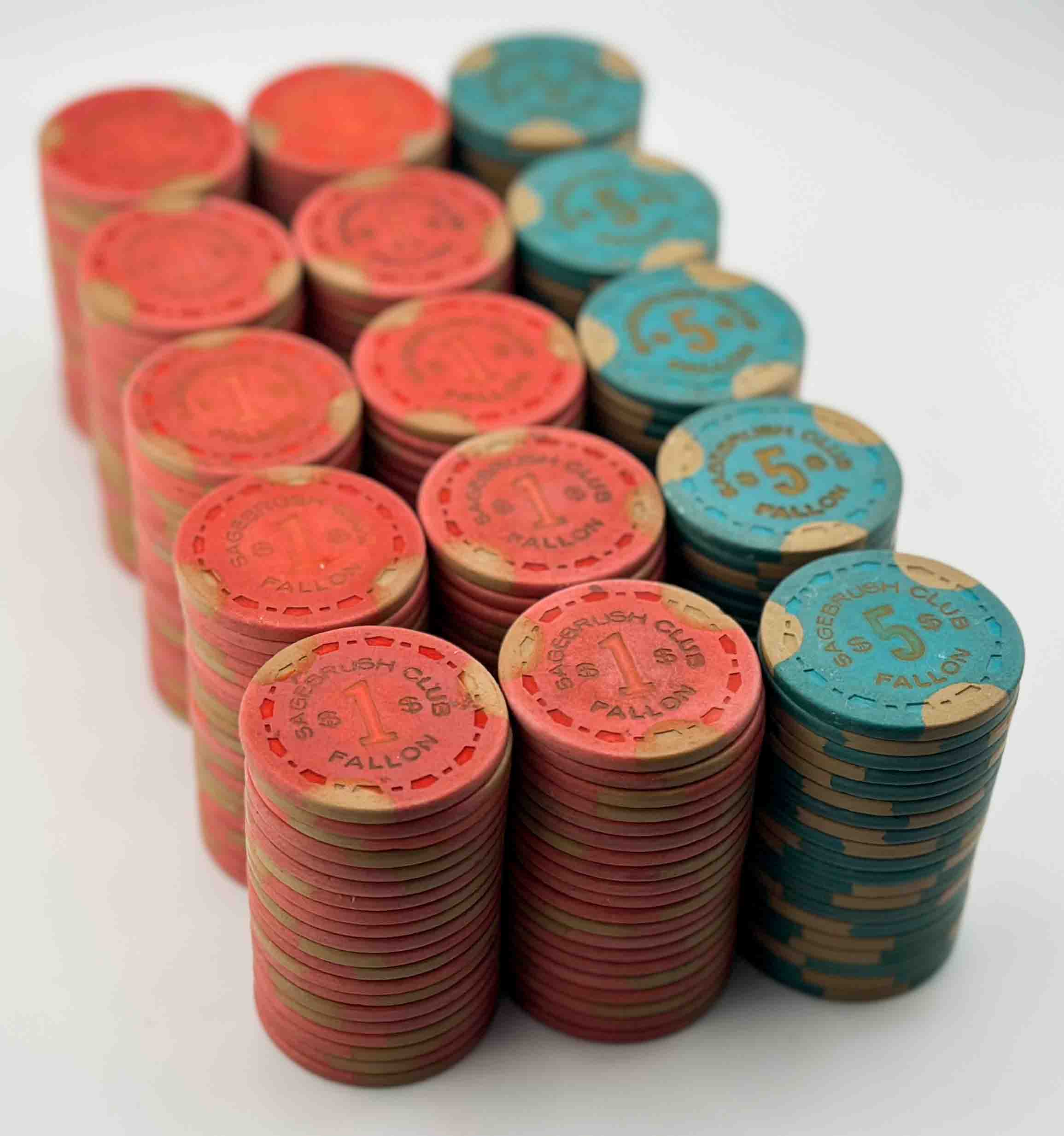 Sagebrush Club Casino Fallon Nevada 300 Small Crown Chip ($1 and $5) Set