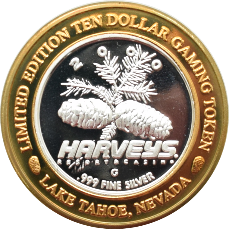 Harveys Casino Lake Tahoe Nevada "Lake Tahoe Grand Adventure" $10 Silver Strike .999 Fine Silver 2000