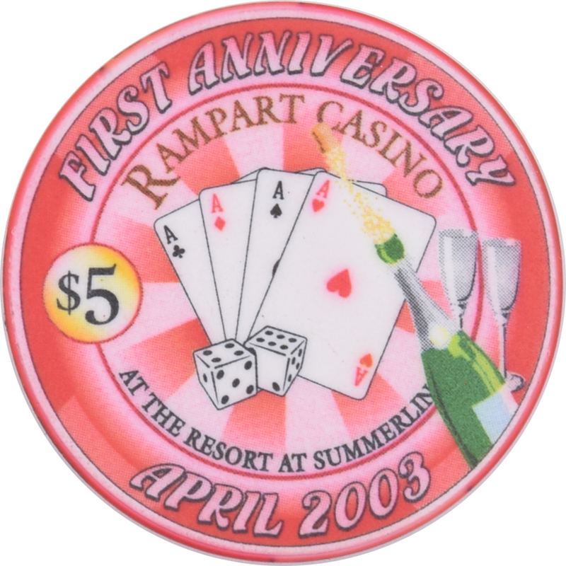 Rampart Casino Las Vegas Nevada $5 1st Anniversary Chip 2003