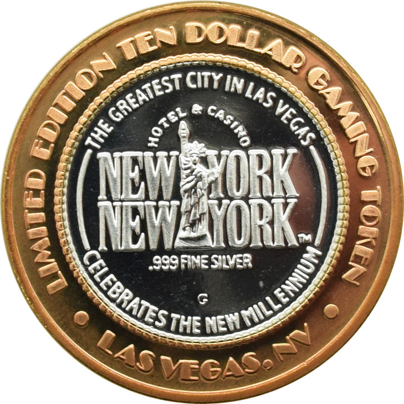 New York New York Casino Las Vegas "Miss Liberty - Millennium" $10 Silver Strike .999 Fine Silver 2000