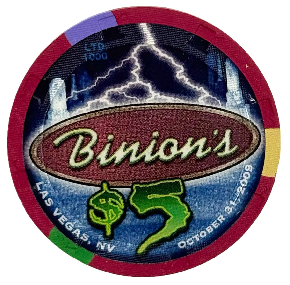 Binion's Casino Las Vegas NV $5 Halloween Chip 2009