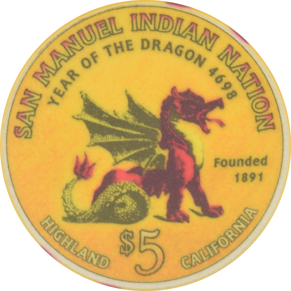 San Manuel Casino Highland California $5 Year of the Dragon Chip 2001