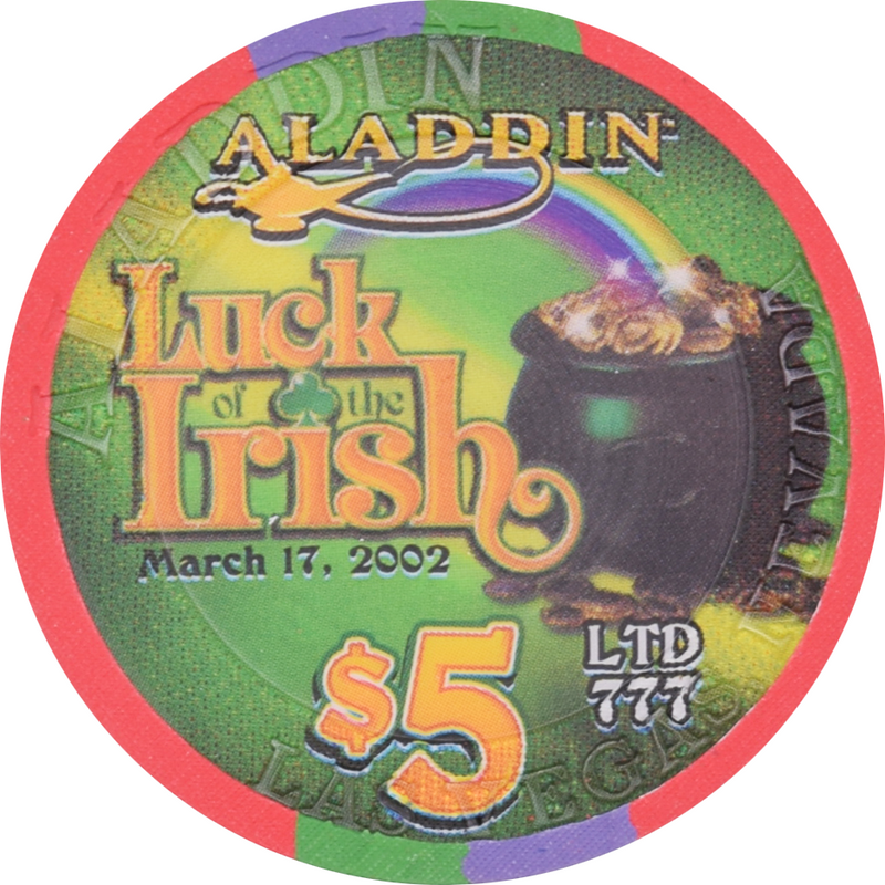 Aladdin Resort & Casino Las Vegas Nevada $5 St. Patrick's Day Chip 2002