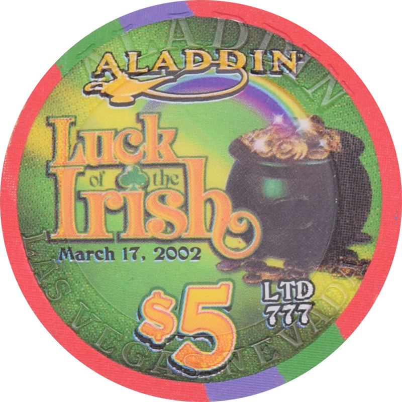 Aladdin Resort & Casino Las Vegas Nevada $5 St. Patrick's Day Chip 2002