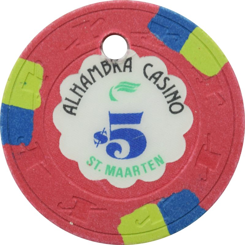 Alhambra Casino Cupecoy Bay St. Maarten $5 Cancelled Chip