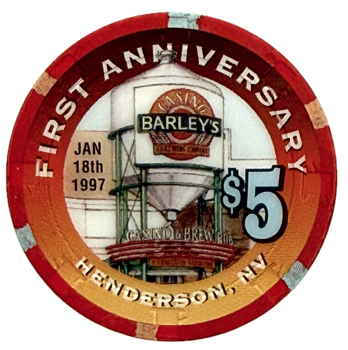 Barley's Casino Henderson NV $5 Chip 1997