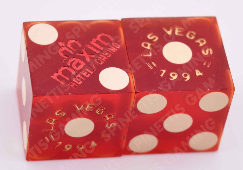 Maxim Casino Las Vegas Nevada Dice Pair of Red Matching Number Dice (Various Years)