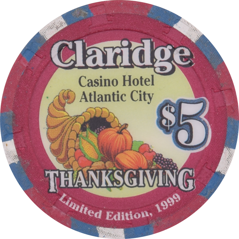 Claridge Casino Atlantic City New Jersey $5 Thanksgiving Chip 1999