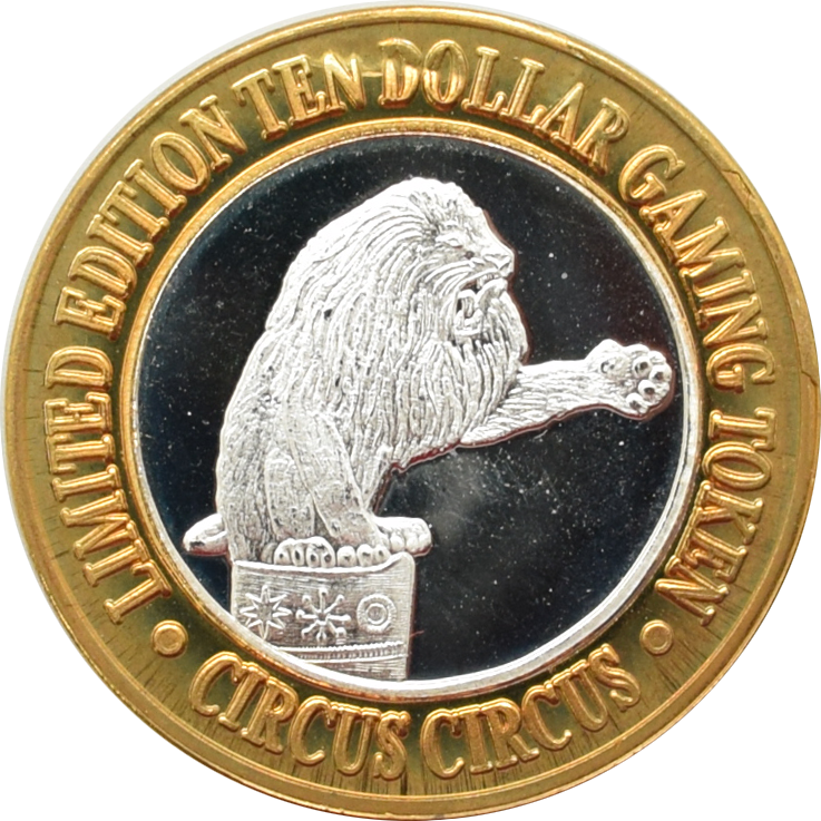Circus Circus Casino Reno Nevada "Lion" $10 Silver Strike .999 Fine Silver 1995