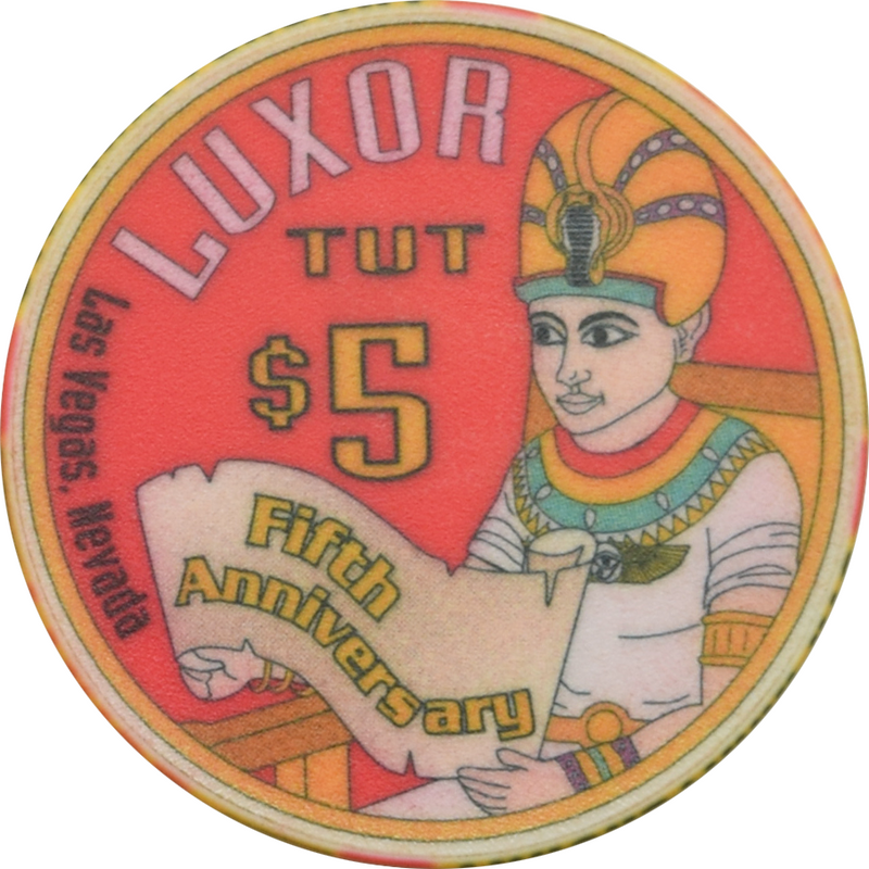Luxor Casino Las Vegas Nevada $5 Fifth Anniversary Chip 1998