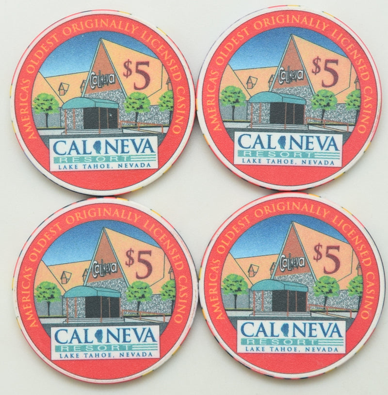 Cal-Neva Lodge Casino Lake Tahoe Nevada Set of 4 $5 Outdoor Activities Chips 1996