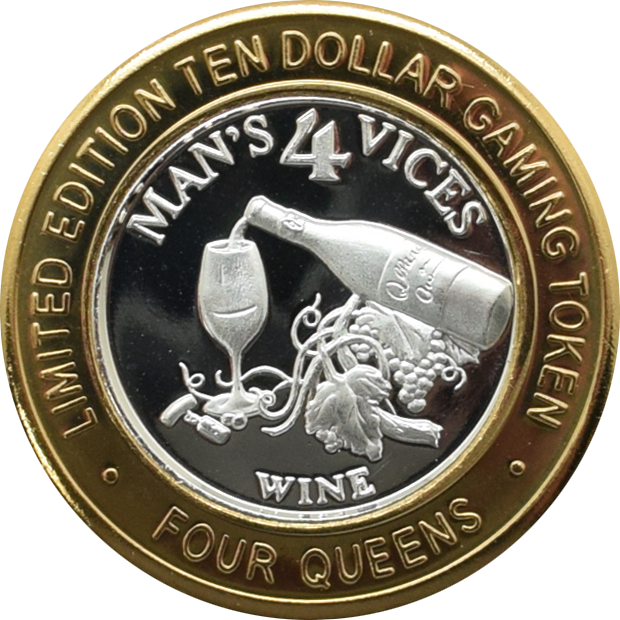 Four Queens Casino Las Vegas "Man's 4 Vices - Wine" $10 Silver Strike .999 Fine Silver 2006