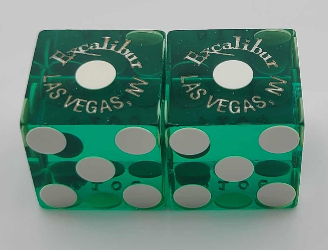 Excalibur Casino Las Vegas Nevada Pair of Used Green Dice Matching Numbers
