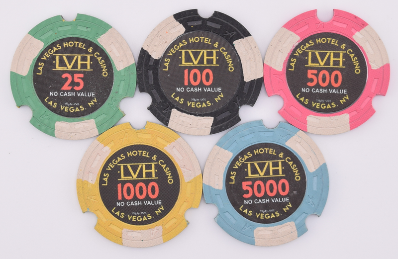 LVH - Las Vegas Hotel Casino Las Vegas Nevada Set of 5 25-100-500-1000-5000 NCV Chips 2013