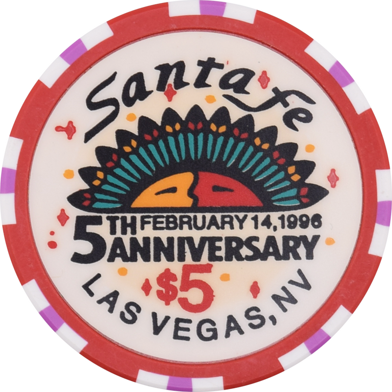 Santa Fe Casino Las Vegas Nevada $5 5th Anniversary / Valentines Day Chip 1996