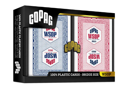 Copag WSOP 2023 Tournament NEW 100% Plastic Playing Cards - Narrow Size (Bridge) Regular Index Blue/Red Double Deck Set