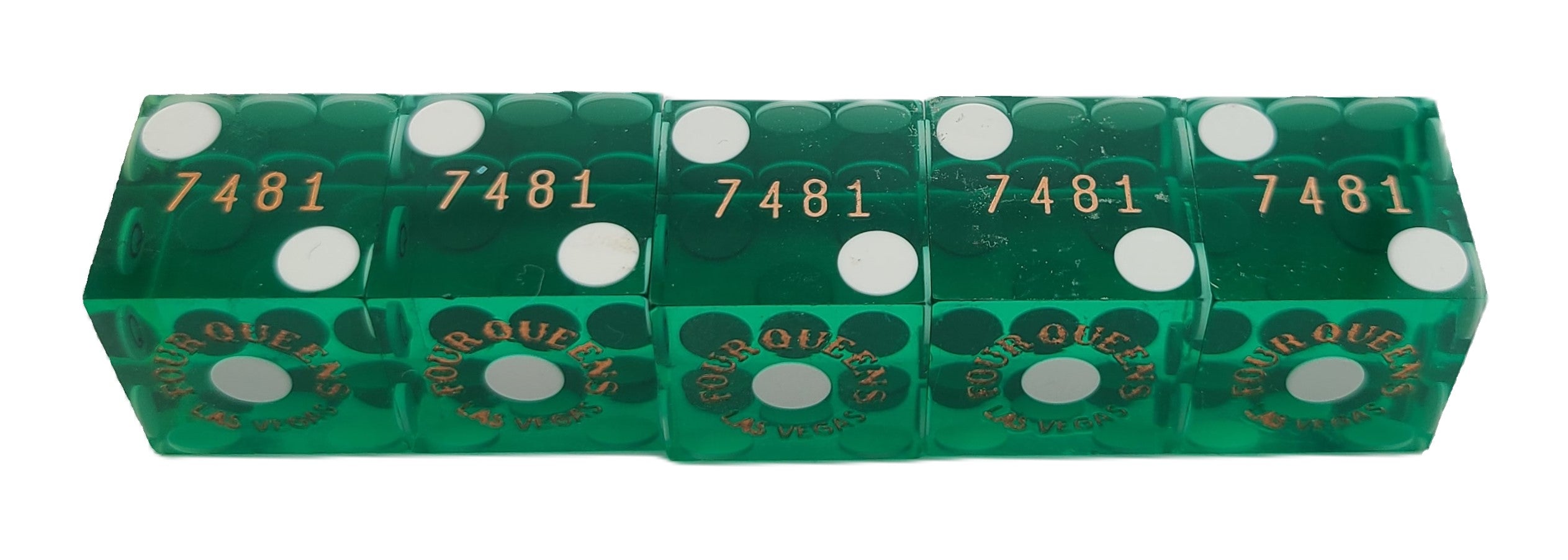 Four Queens Casino Stick of 5 Green Used Dice Las Vegas Nevada