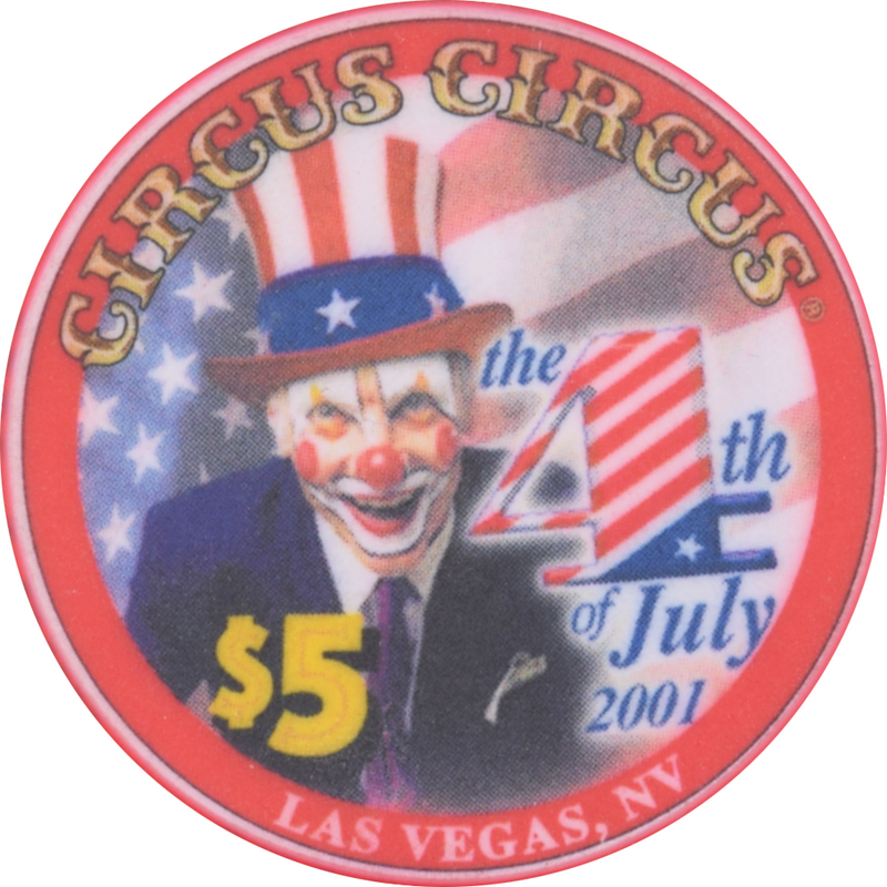 Circus Circus Casino Las Vegas Nevada $5 4th of July Chip 2001