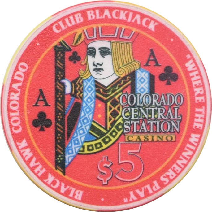 Colorado Central Station Casino Black Hawk Colorado $5 Clubs Chip