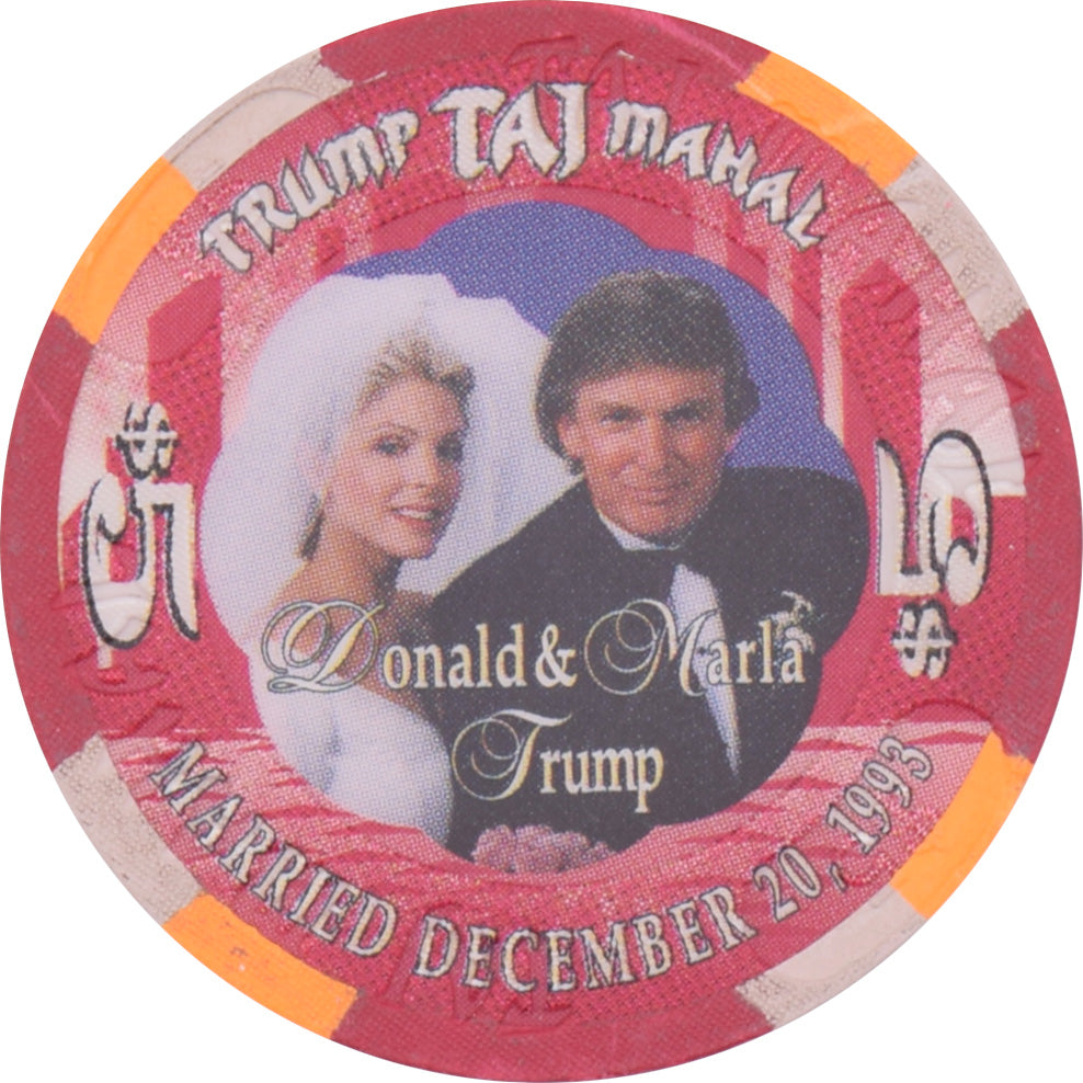 Trump Taj Mahal Casino Atlantic City New Jersey $5 Donald & Marla Trump Chip 1993