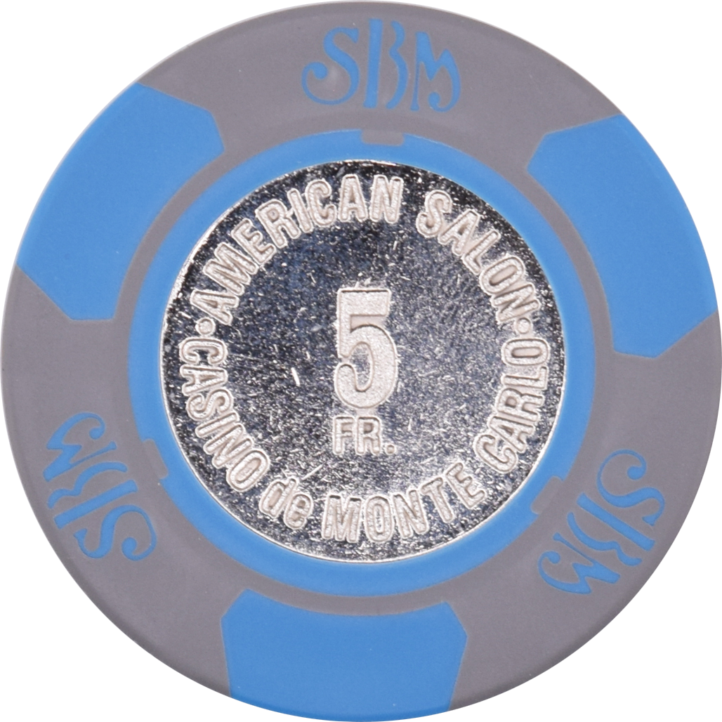 Societé des Bains de Mer- Casino de Monte Carlo Monaco 5FR Grey Chip