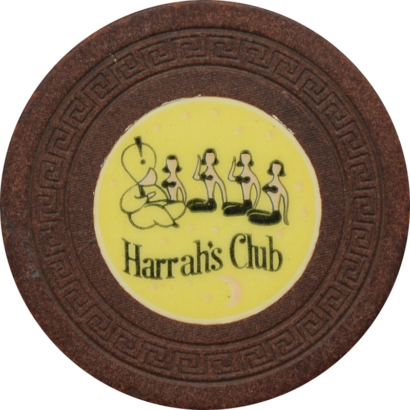 Harrah's Casino Reno & Lake Tahoe Nevada Brown Yellow Inlay Roulette Chip 1958