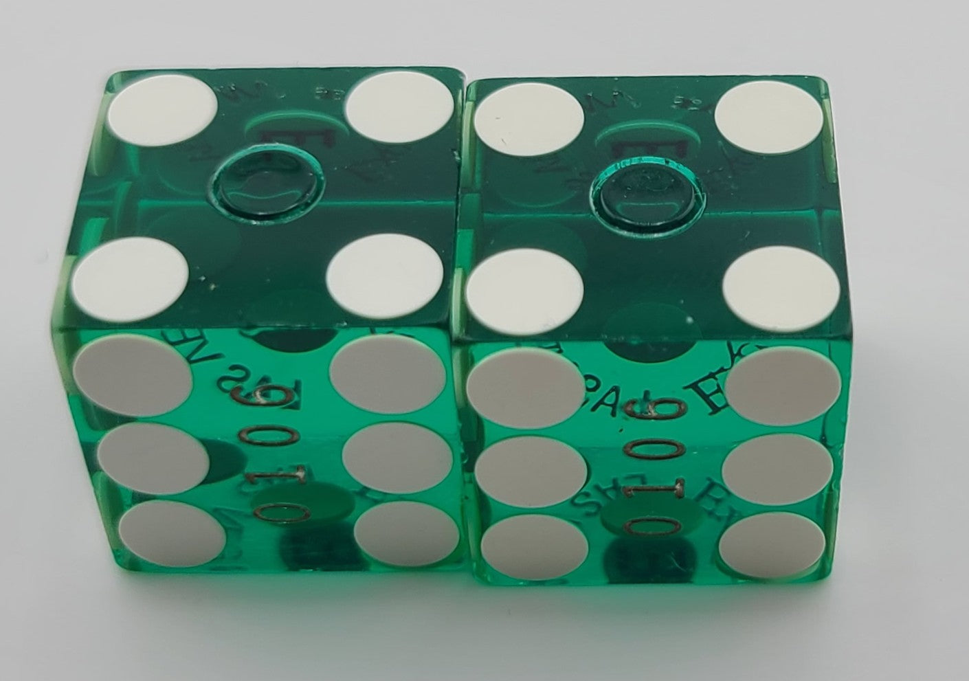Excalibur Casino Las Vegas Nevada Pair of Used Green Dice Matching Numbers