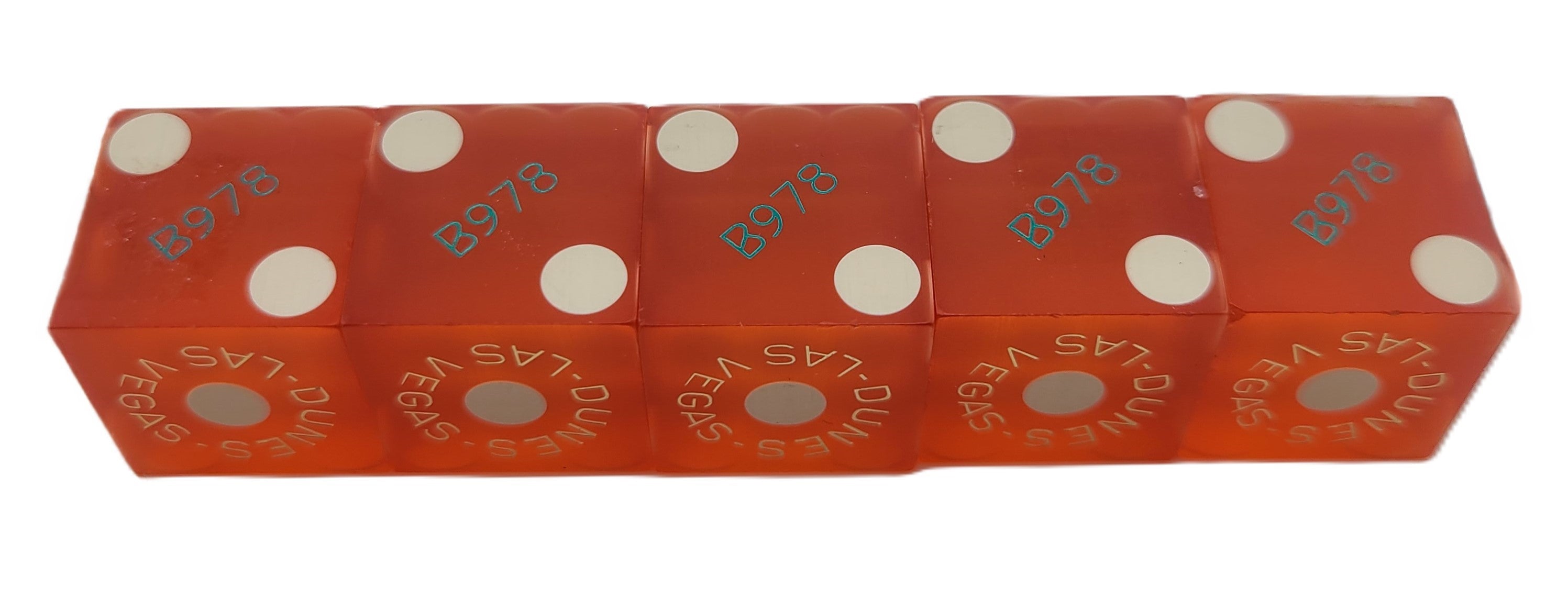 Dunes Casino Stick of 5 Red Used Dice Las Vegas Nevada