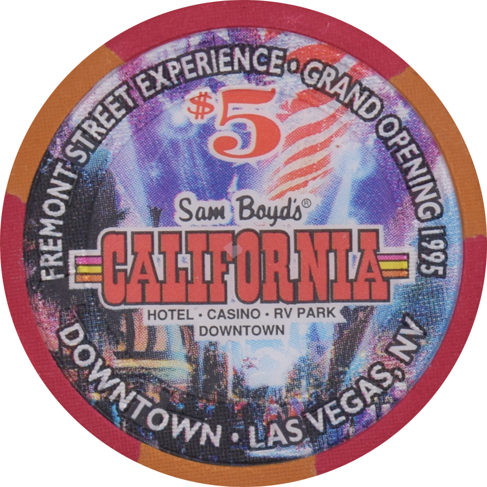 California Hotel Casino Las Vegas Nevada $5 Fremont Street Experience Chip 1995