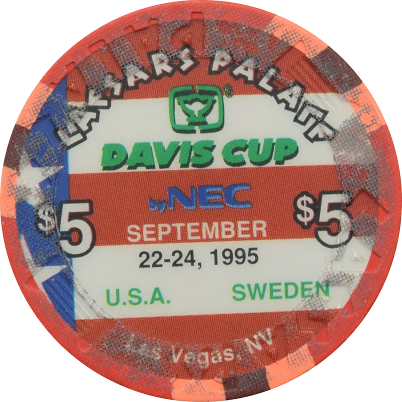 Caesars Palace Casino Las Vegas Nevada $5 Davis Cup - USA - Sweden Chip 1995