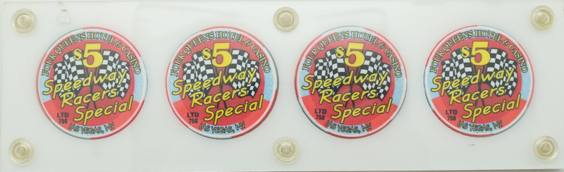 Four Queens Casino Las Vegas Nevada Set of 4 $5 Speedway Racers Chip Set