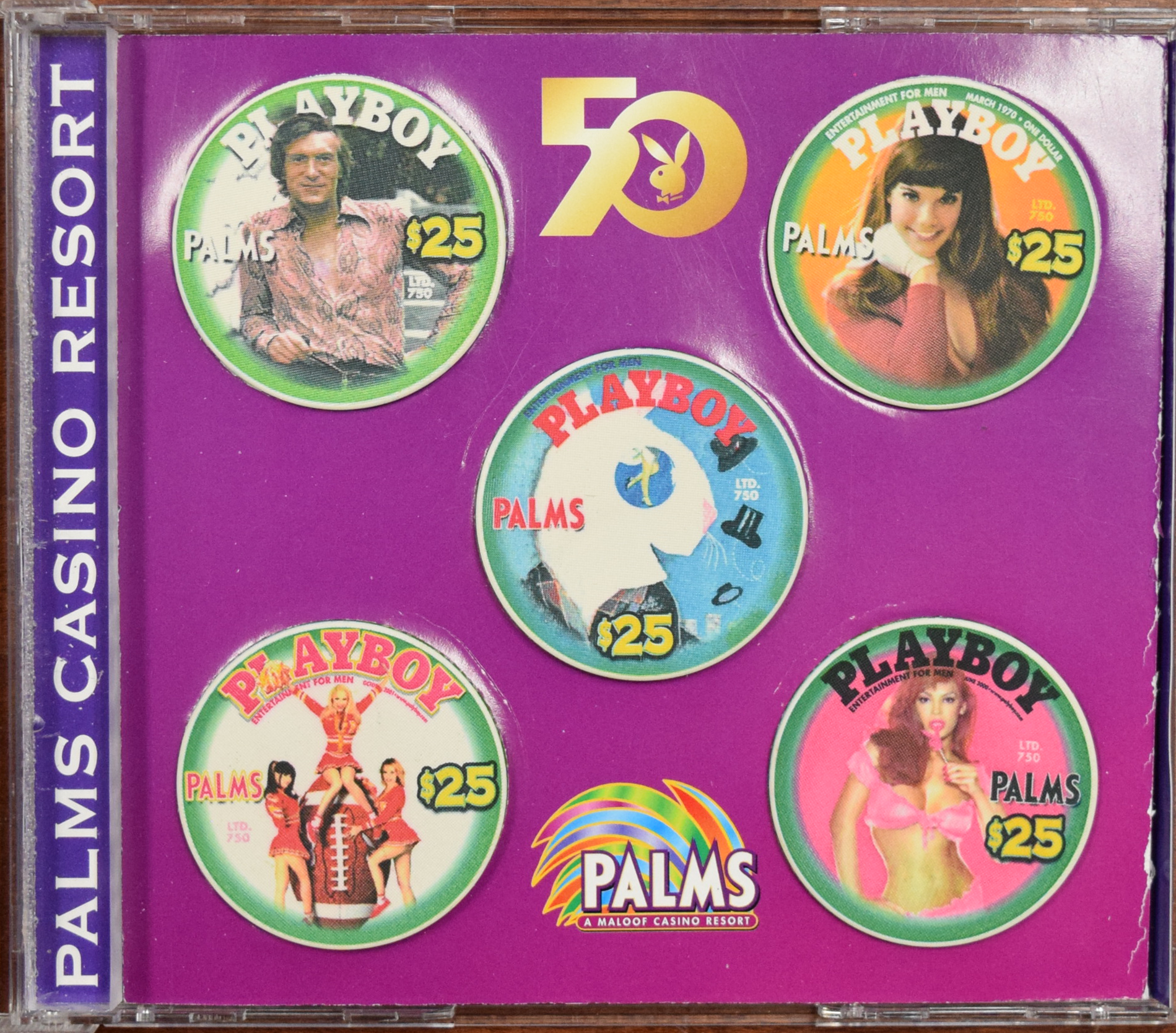 Palms Playboy Club Casino Set of 5 $25 50th Anniversary Chip CD Set